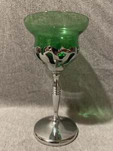 Vintage Farberware Cambridge Morgantown Chrome Stemware Emerald Glass Cup - Picture 1 of 4