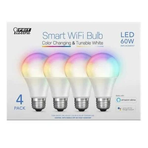 NIB Feit Electric Wi-Fi Smart Bulbs, Color Changing & Dimmable A19 60W 4-pack - Picture 1 of 2
