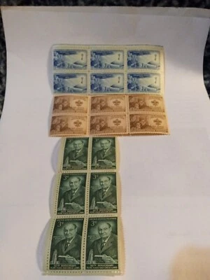 MINT NH OG THREE 3 CENT 6 STAMP BLOCKS CV 9.30 - Image 1 of 4