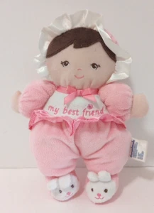 Garanimals My Best Friend Pink Soft Baby Doll Plush Rattle Brown Hair Bonnet - Picture 1 of 4