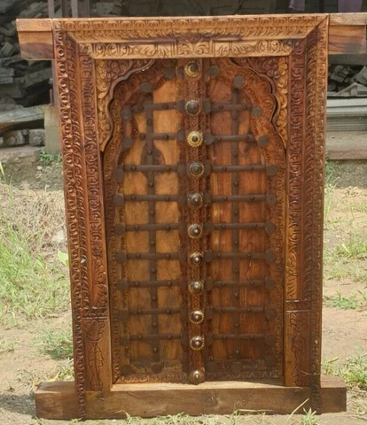 Vintage window antique carved wood & brass work Window/ handmade window Cover