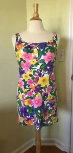 Vintage Jantzen Beach Cover Up Tank tunic Colorful HAWAIIAN Floral POCKETS SMALL - Picture 1 of 7
