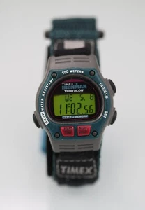 Timex Ironman Reloj Mujeres Plástico Gris Verde Nylon 100m Fecha Cron Alarma - Imagen 1 de 6