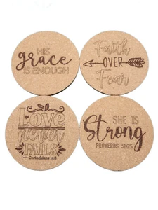 Scripture Coasters Set of Four - Engraved Cork Coasters ~ by Scripture Wall Art - Picture 1 of 7