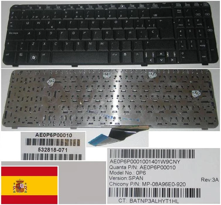Keyboard qwerty Spanish HP G61 CQ61 0P6 539618-071 AE0P6P00010 MP-08A96E0-920 - Image 1 of 1