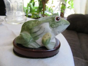 Vintage RARE Porcelian Frog Lint Brush on Wood - Picture 1 of 5