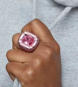 SWAROVSKI DULCIS PINK RING SIZE 55 CUSHION CUT COCKTAIL DRESS GIFT - Picture 1 of 11