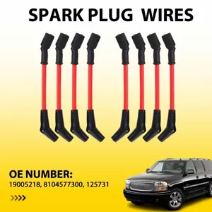 8pcs 10mm Red Spark Plug Wire Fit 2001-2007 GMC Yukon XL 1500 / Yukon 8104577300 - Picture 1 of 11