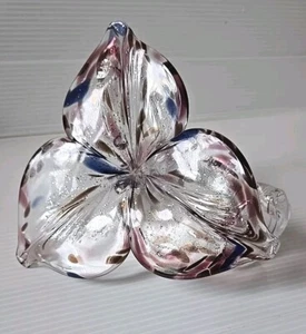 Murano Art Glass Lily Flower With Spiral Stem Purple Blue Swirl 6" x 5" Vtg - Picture 1 of 14