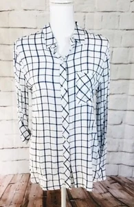 Nwt Max Jeans Women's Multi-Color Check High-Low Hem Long Roll Tab Sleeve Top S - Picture 1 of 6