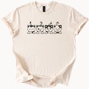Kawaii Cats TShirt Cute Kitten Faces Graphic Tee Feline Lover Top - Picture 1 of 6