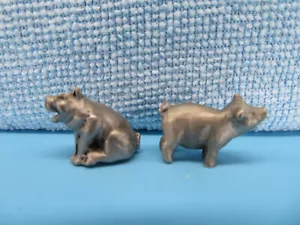 2 Vintage Miniature Pewter Metal Figurines Sitting & Standing Pigs 1 Marked - Picture 1 of 9