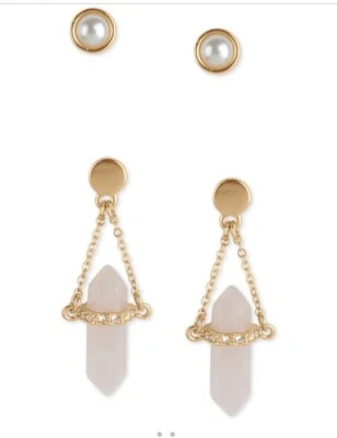 $29 lucky brand  2 Pair GoldTone Stud & Crystal Pendant Earrings LJ1b - Image 1 of 2