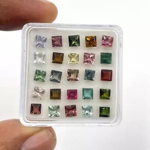 Natural Multi Tourmaline Square Cut Loose Gemstone Lot 34 Pcs 4 MM 10 CT - Picture 1 of 6