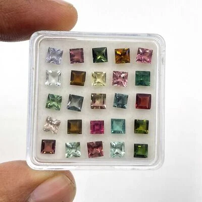 Natural Multi Tourmaline Square Cut Loose Gemstone Lot 34 Pcs 4 MM 10 CT - Image 1 of 4