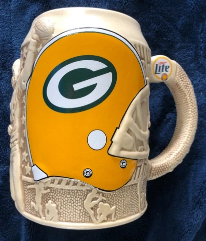Miller Lite Green Bay Packers Beer Stein Mug Sculpted 3D High Relief Cover