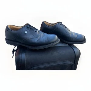 FootJoy Black Leather Golf Shoes Men’s 8.5 Dress Wingtip Oxford Style #57007P - Picture 1 of 6