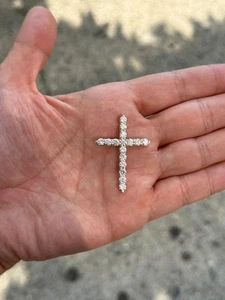 3.30 Ct Round Cut Diamond Cross Pendant Necklace 14K Yellow Gold Lab Grown D VS - Picture 1 of 5