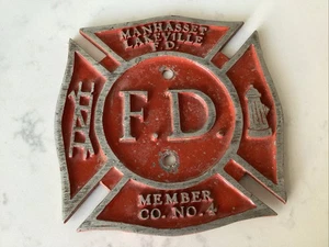 Vintage seltene Feuerwehr Metall LKW Plakette Manhasset Long Island NY FD 7" - Bild 1 von 3