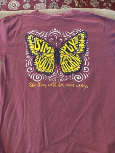 Simply Southern Butterfly Burgundy L/S T-Shirt Youth Medium (AH) - Picture 1 of 4