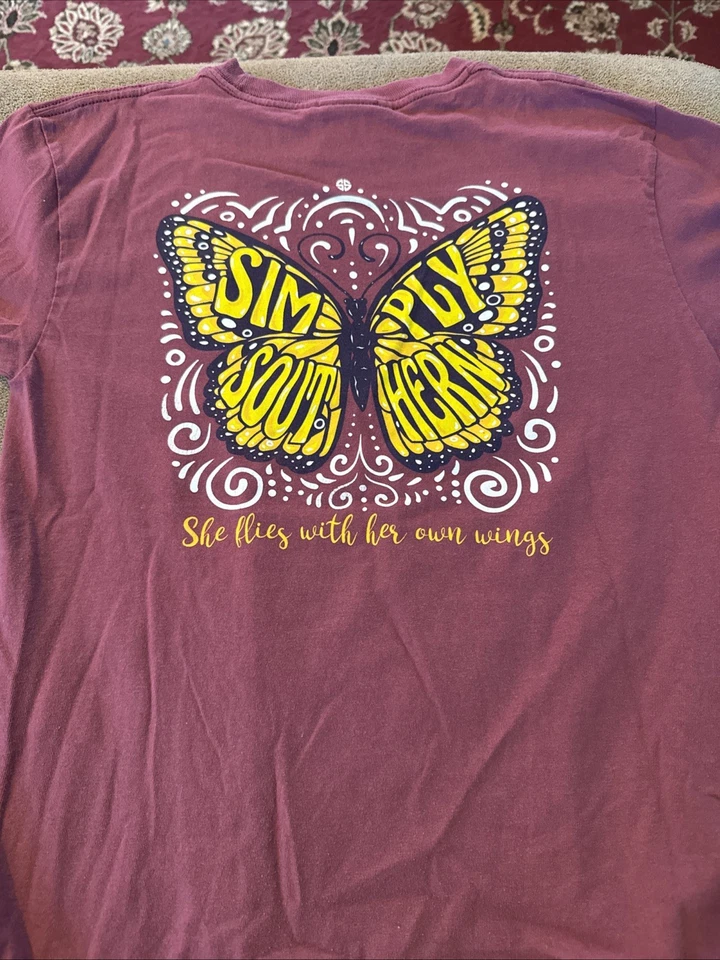 Camiseta Simply Southern Butterfly Burgundy L/S Youth Média (AH) - Imagem 1 de 4