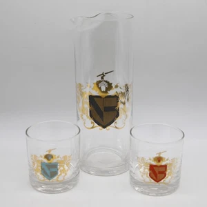 Mixer cocktail vetro federale Camelot stemma brocca whisky e bicchieri - Foto 1 di 5