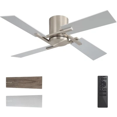 48 Inch Flush Mount Ceiling Fan without Light - 4 Plywood Blades, 6-Speed Rev... - Image 1 of 4