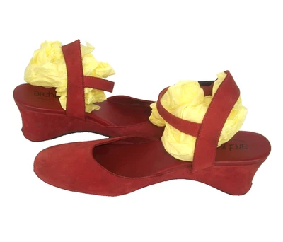 Arche France Eco-Friendly Red Nubuck Mary Jane Wedge Comfort Flats 40M 9M $459 - Image 1 of 4