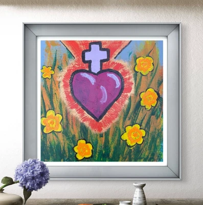 Original "Milagro Heart 5" 10x10 Canvas Expressionism Abstract Design Home Art - Image 1 of 4