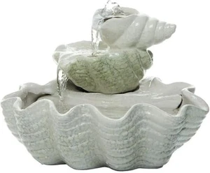 Foreside Home and Garden Tiered Shell Indoor Water Fountain With Pump, White - Picture 1 of 5