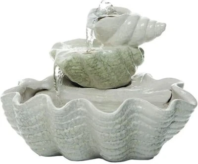 Foreside Home and Garden Tiered Shell Indoor Water Fountain With Pump, White