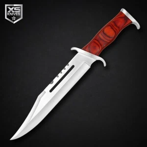 16.5" Tactical BOWIE Fixed Blade Hunting SURVIVAL KNIFE Wooden Handle w/ Sheath - Picture 1 of 4