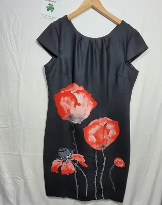 Smashed Lemon Dress Womens Size 16 Black Floral Knee Length Bodycon Short Sleeve - Image 1 of 4