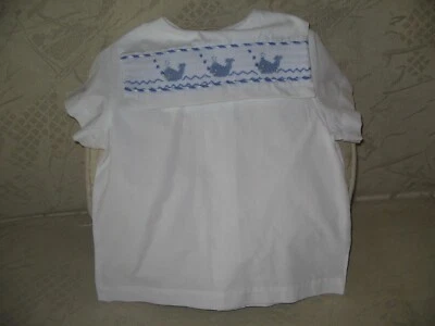 Vintage  Boys Sailor Shirt Smocked Embroidered Whales Chaabre' Nautical Cotton - Image 1 of 4