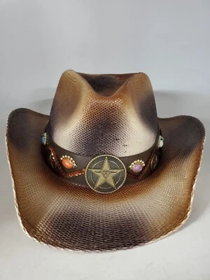Shyanne Long Island Lady Straw Hat Cowgirl Rustic Chocolate Brown Size  7  1/8 - Image 1 of 4