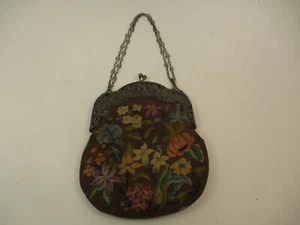 Antique German 800 Silver Frame Embroidered Fabric Purse Ornate Flowers - Picture 1 of 16