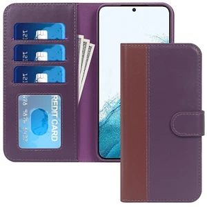 FYY Samsung Galaxy S22 5G Case Genuine Leather Wallet Card Holder Kickstand 6.1" - Photo 1 sur 5