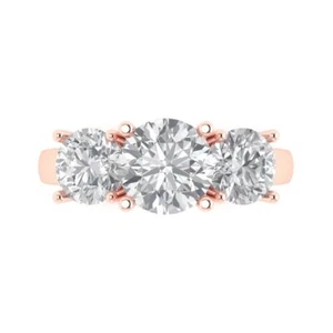 3.25 CT Three Stone Round Cut anniversary Ring Wedding Band 14k Rose gold - Picture 1 of 11