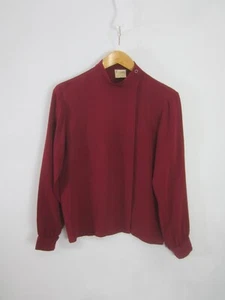 Vtg Krizia Womens M Maroon Red LS Silk High Neck Blouse Shirt Made Italy  44 - Picture 1 of 10