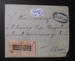 ITALIA ,ITALY 1858 NAPOLI STEMMA 2 Sicilie 1gr. x 2V II° T Fronte lettera Ariano - Picture 1 of 3