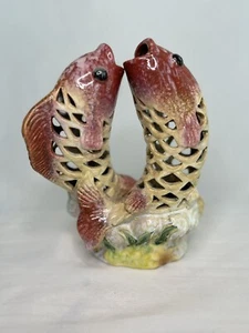 Chinesischer Karpfen 10" Keramik Statue Fisch Schluck bunte Meereskunst Sancai JALI Stil - Bild 1 von 7