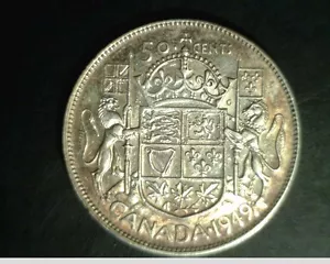 1949 Canadá, 50 centavos, plata de alta calidad, 0,3000 oz (Can-683) - Imagen 1 de 2