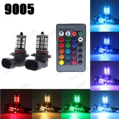 2Pcs 9005 27SMD RGB LED Fog Lights Daytime Running Bulb Lamp + Remote Control - Image 1 of 4