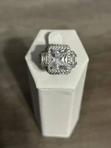 Sterling Silver And Created Sapphire Bridal Set. Size 7.25 - Picture 1 of 3