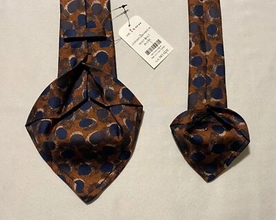 Gravata masculina nova com etiquetas Kiton 7 dobras ferrugem várias manchas 100% seda feita na Itália - Imagem 1 de 4