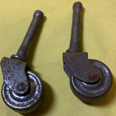 ANTIQUE SET Of 2 MATCHING METAL FURNITURE CASTERS WHEELS • 15£