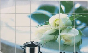 STOVE BACKSPLASH STICKER / WALL DECAL (35" x 23") WHITE TULIPS FLOWERS - Picture 1 of 5