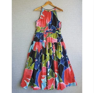 Sussan Dress Sz 12 Colourful Floral Sprint Halter Tiered Midi Pockets Event - Picture 1 of 10