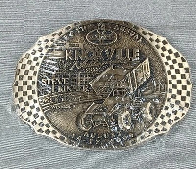 Hebilla de cinturón Steve Kinser 1996 de los Nacionales de Knoxville 36º envuelta en latón macizo Foto 1 de 4