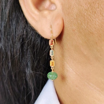 6.0ct Natural Tourmaline Sapphire Earrings 14K Gold Bezel Minimalist Birthstone - Image 1 of 4